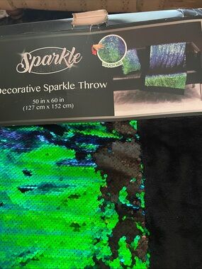 Sparkle Decorative Sequin Throw - Green/Blue Reversible